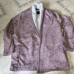 Canada Weather Gear Sz L Sherpa Lined Cardigan Open Sweater Warm Heathered EUC